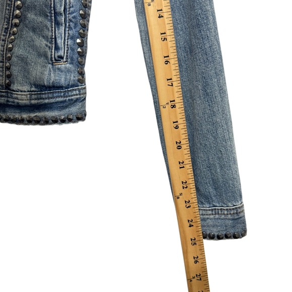 New American Eagle Outfitters Studded Denim Jacket Blue Distressed XS - Picture 9 of 12